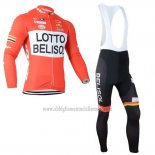 2014 Abbigliamento Ciclismo Lotto Belisol Arancione Manica Lunga e Salopette