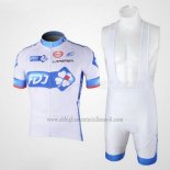 2010 Abbigliamento Ciclismo FDJ Bianco e Azzurro Manica Corta e Salopette